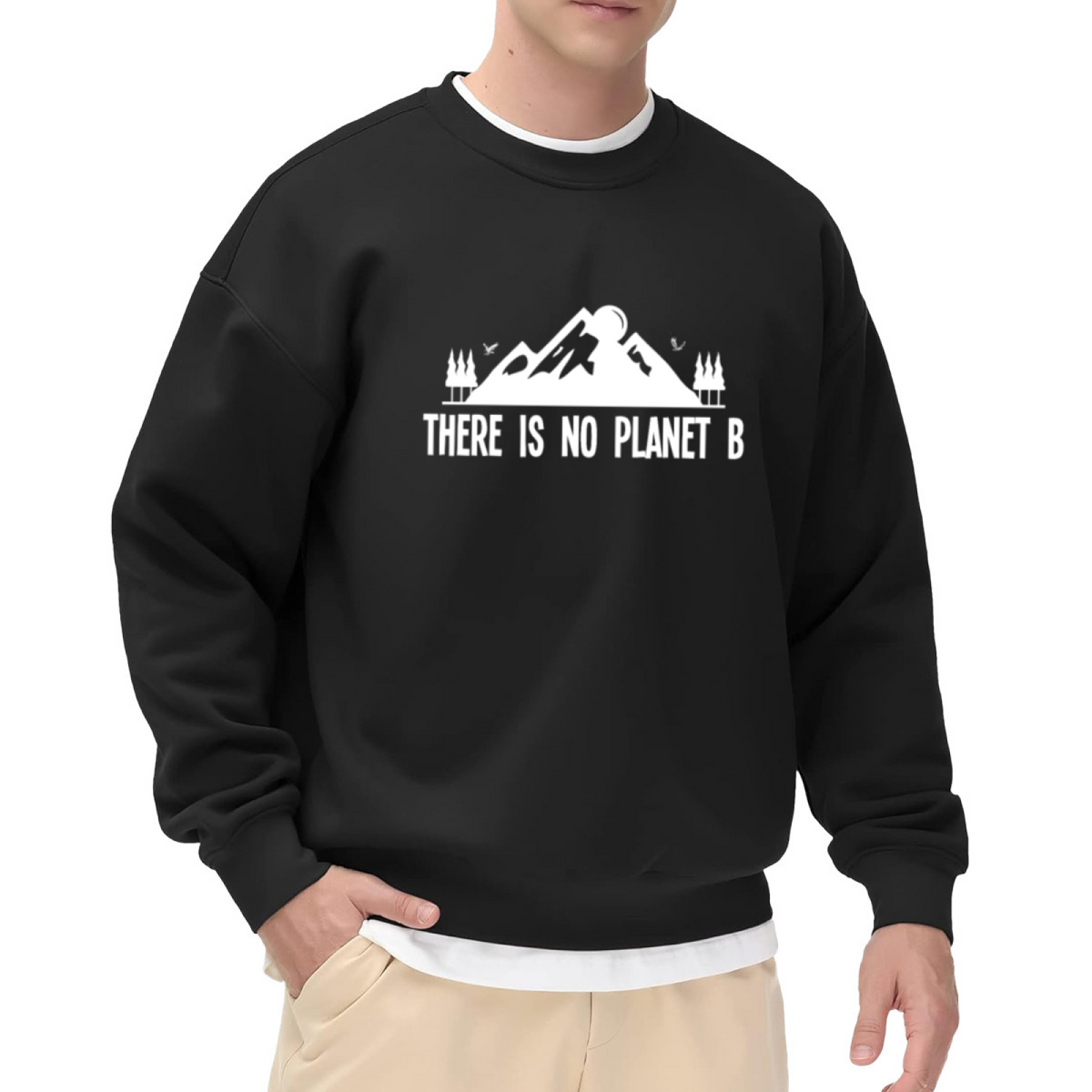 There Is No Planet B Mountain Crewneck Sweatshirt | Nature Lover Pullover, Eco Friendly Mountain Sun Graphic Top, Earth Day Gift
