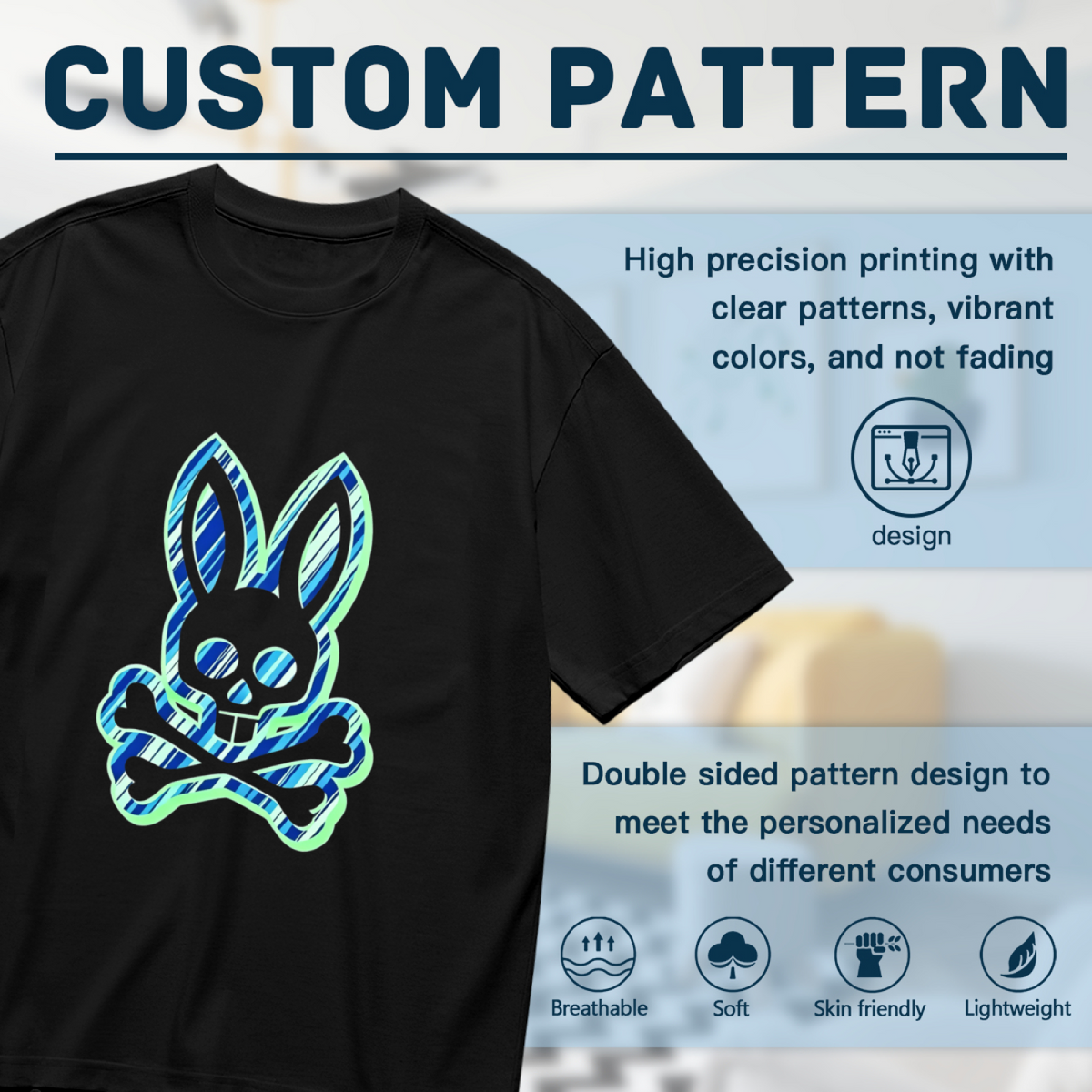 Neon Bunny Skull Crossbones Edgy Street Tee