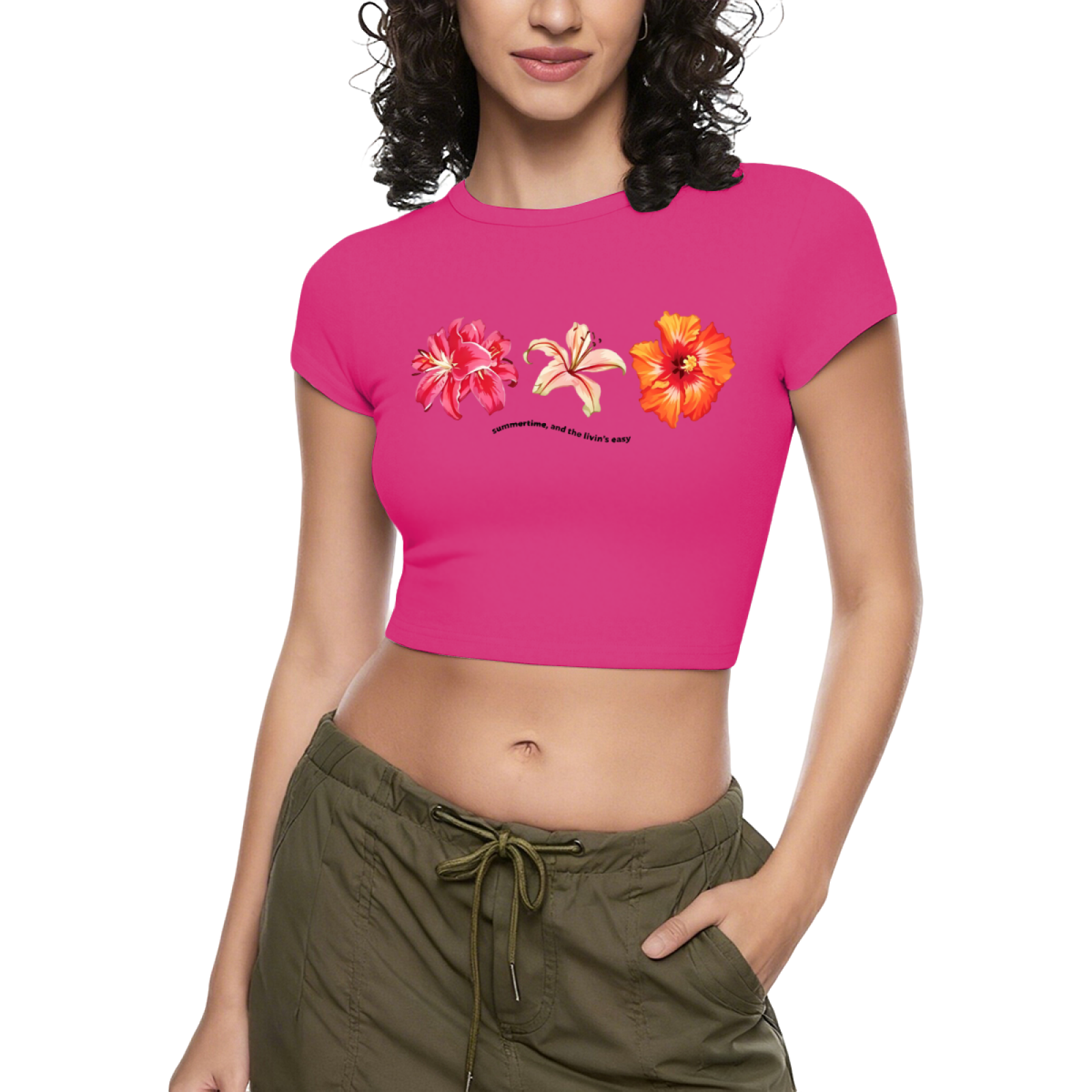 Tropical Hibiscus Floral Summer White Crop Top