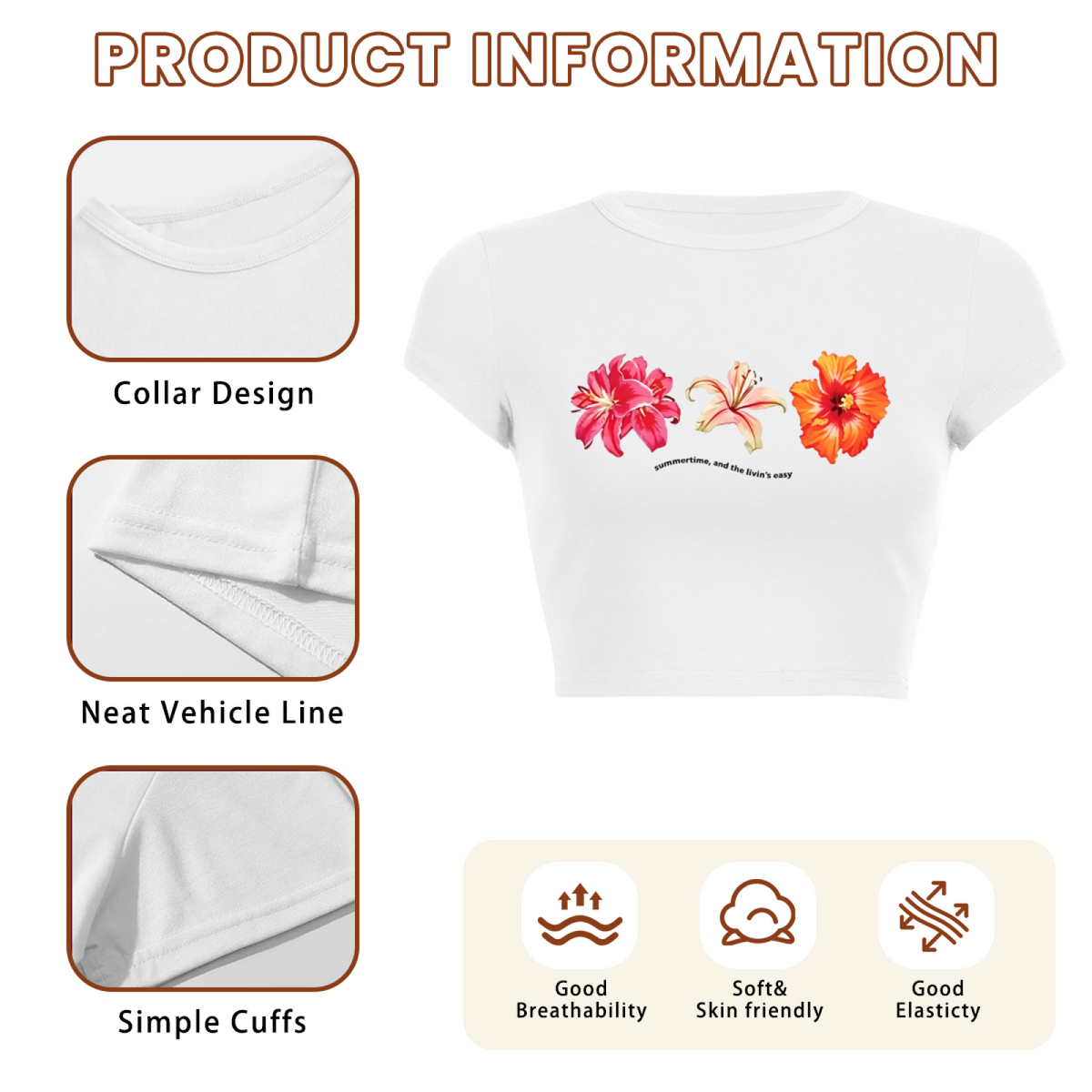 Tropical Hibiscus Floral Summer White Crop Top