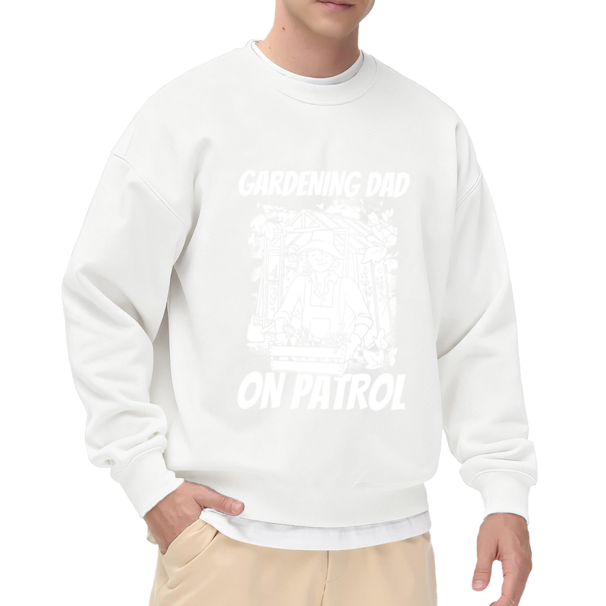 Gardening Dad On Patrol Crewneck Sweatshirt, Funny Gardener Line Art Pullover, Father's Day Gift