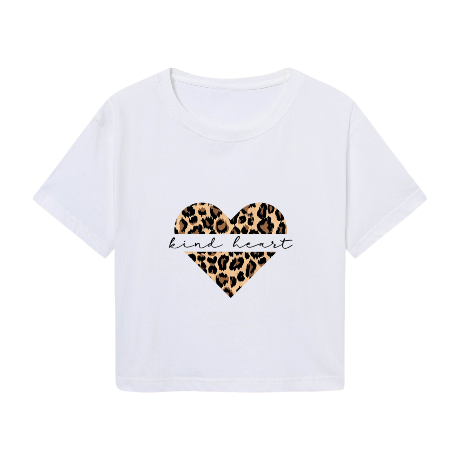 Y2K White Crop Top With Leopard Print Kind Heart Graphic