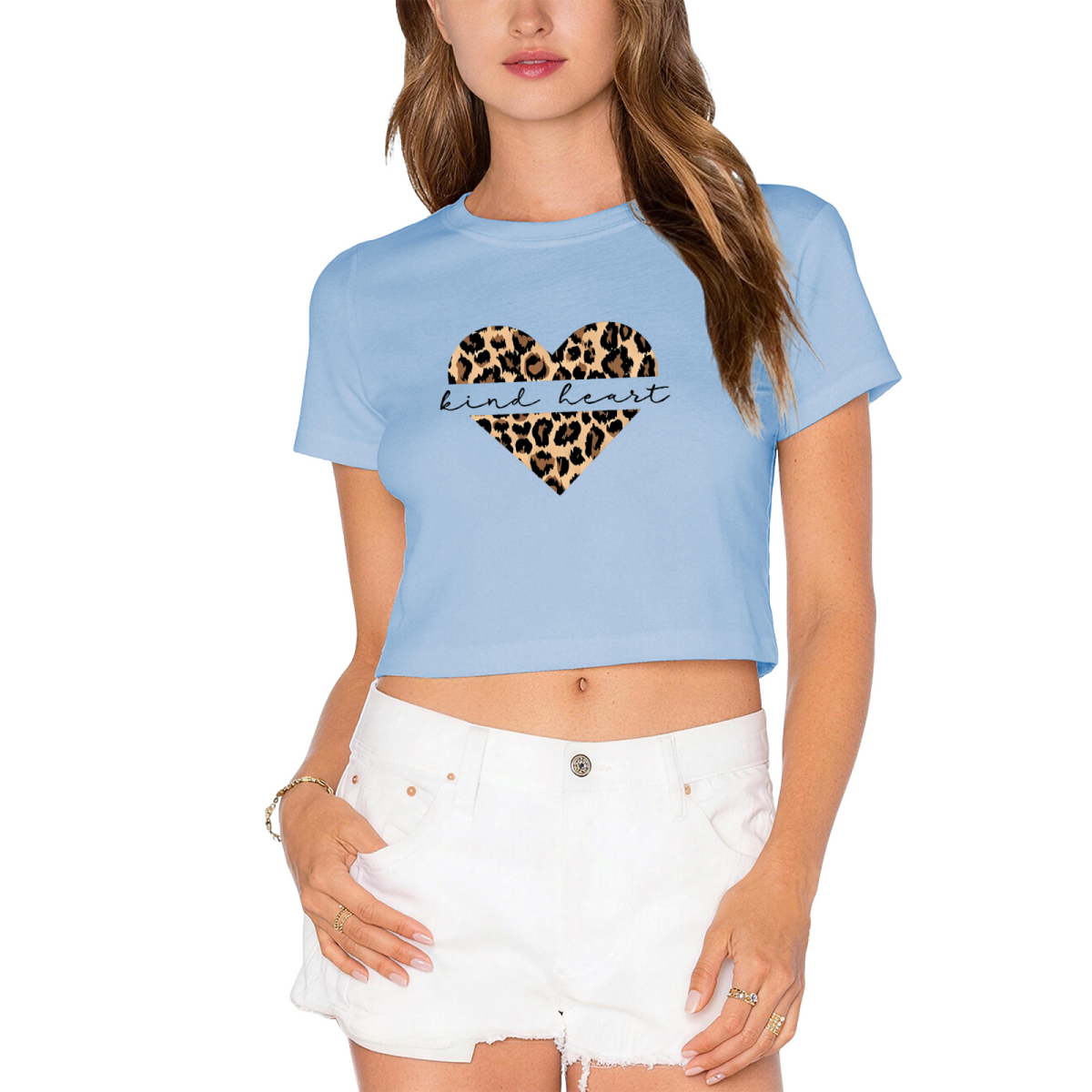 Y2K White Crop Top With Leopard Print Kind Heart Graphic