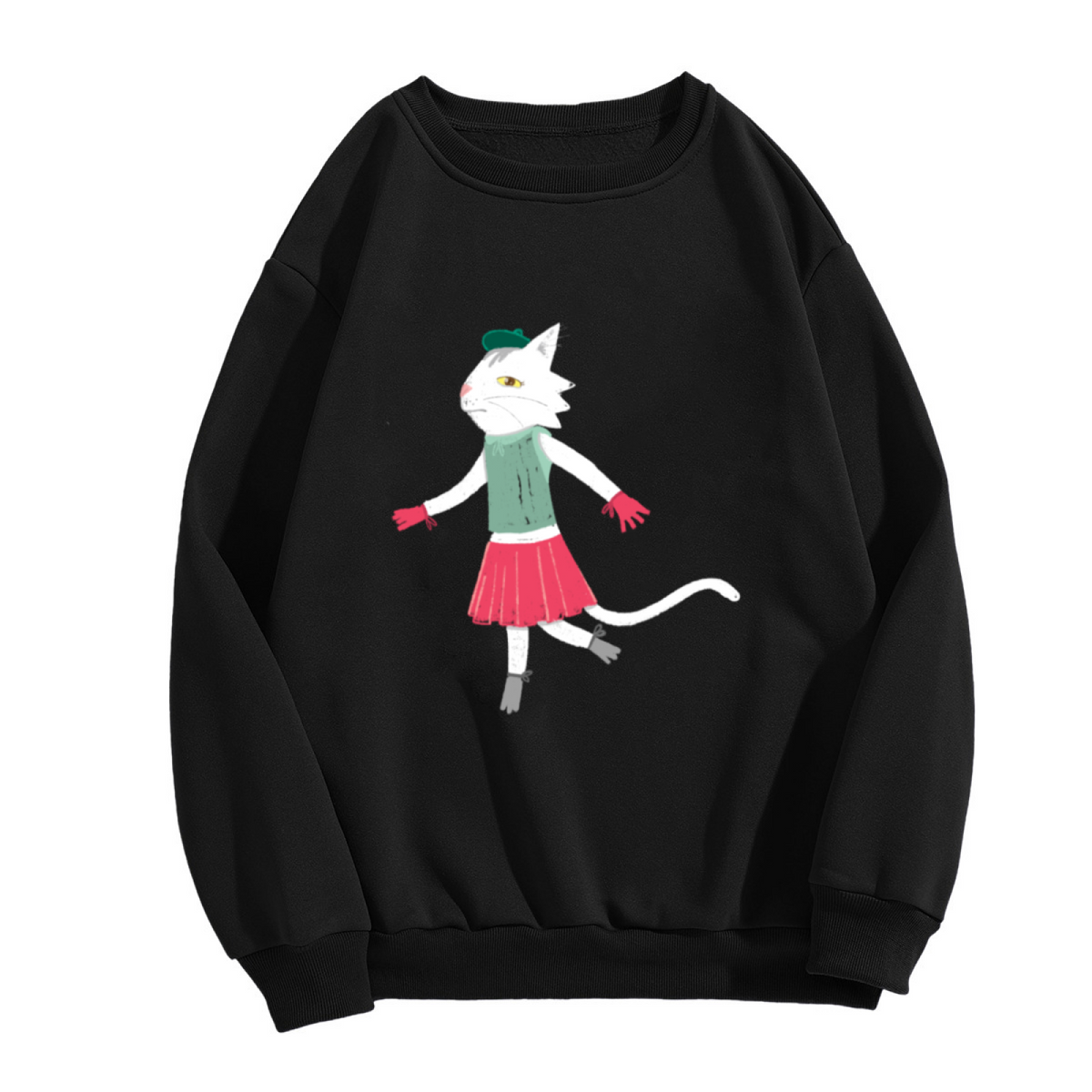 Dancing Cat Hand Drawn Crewneck Sweatshirt, Playful Cartoon Cat Pullover, Cat Lover Gift
