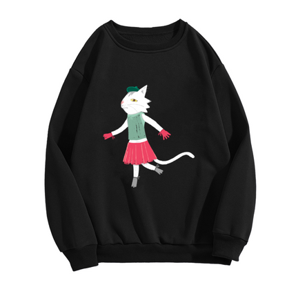 Dancing Cat Hand Drawn Crewneck Sweatshirt, Playful Cartoon Cat Pullover, Cat Lover Gift