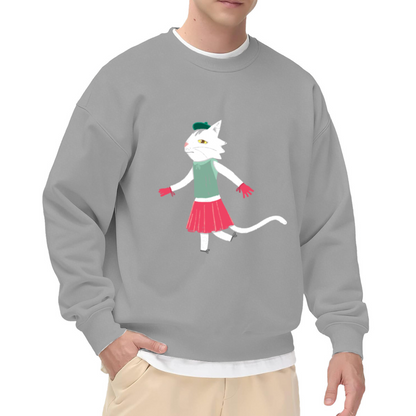 Dancing Cat Hand Drawn Crewneck Sweatshirt, Playful Cartoon Cat Pullover, Cat Lover Gift
