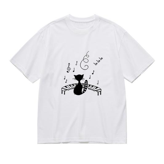 Melody Cat Piano & Musical Notes Minimal Tee