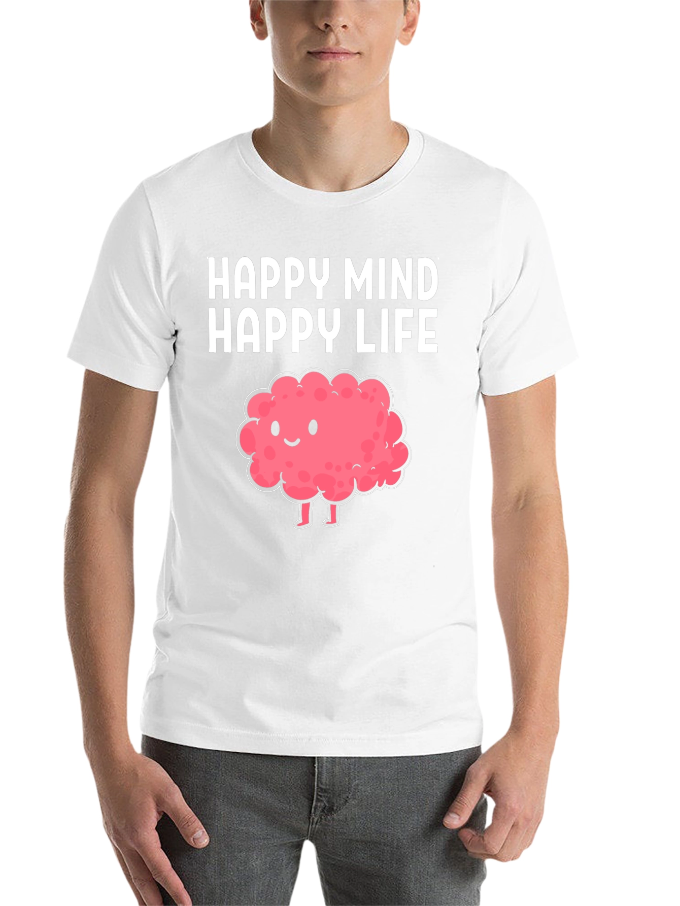 Happy Mind Happy Life Cartoon Brain T-Shirt