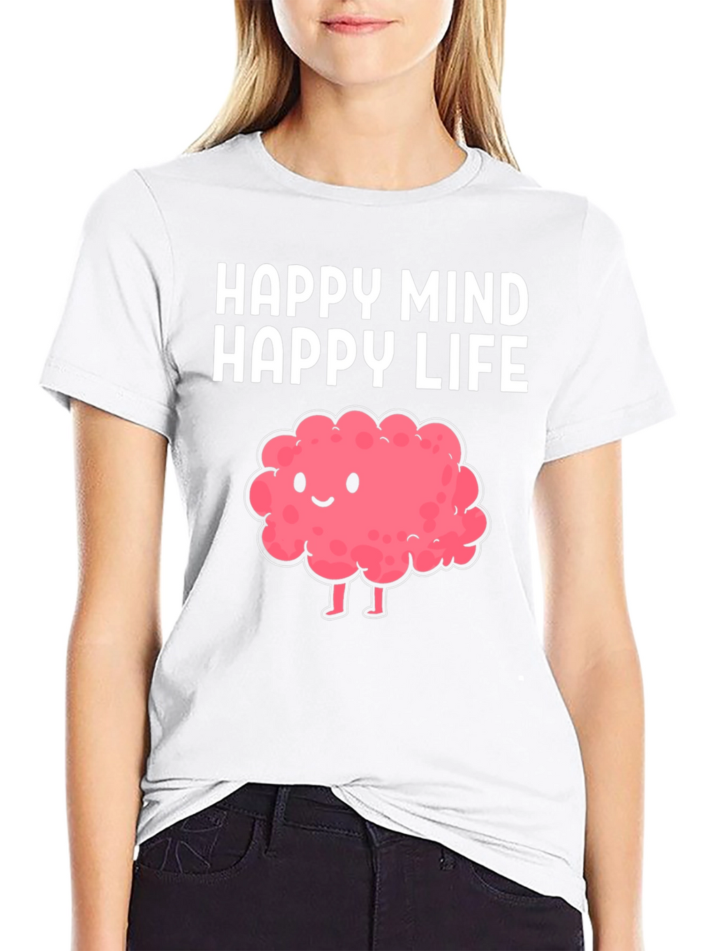 Happy Mind Happy Life Cartoon Brain T-Shirt