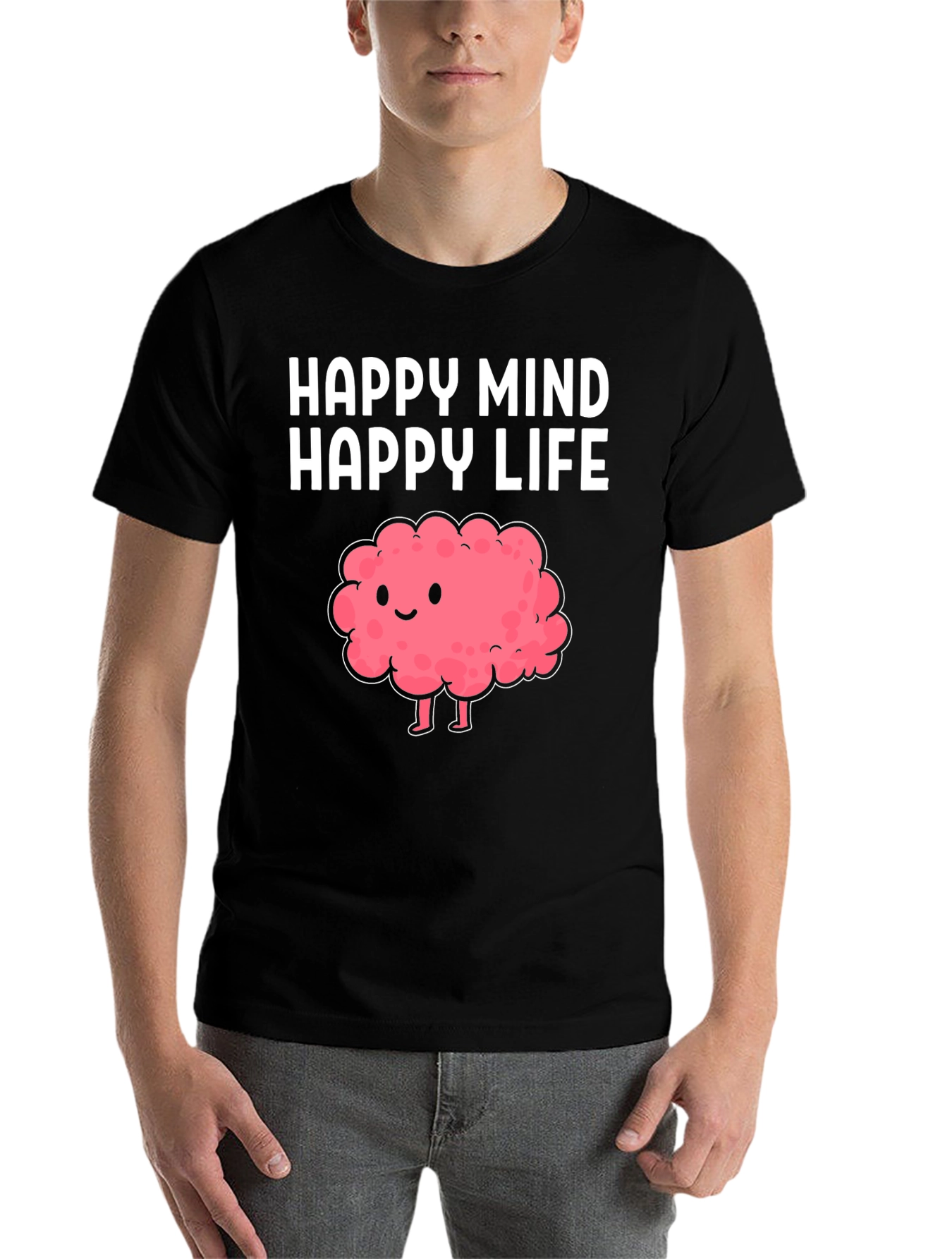 Happy Mind Happy Life Cartoon Brain T-Shirt