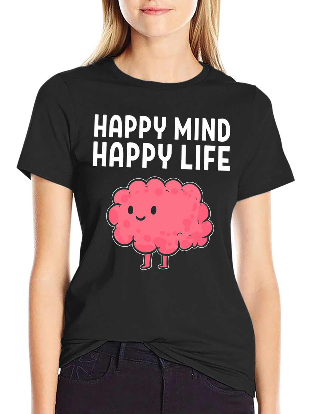 Happy Mind Happy Life Cartoon Brain T-Shirt