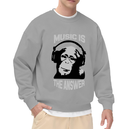 Music Is The Answer Gorilla Crewneck Sweatshirt - Cool Ape Headphones Graphic, DJ Streetwear Pullover, Beat Lover Top