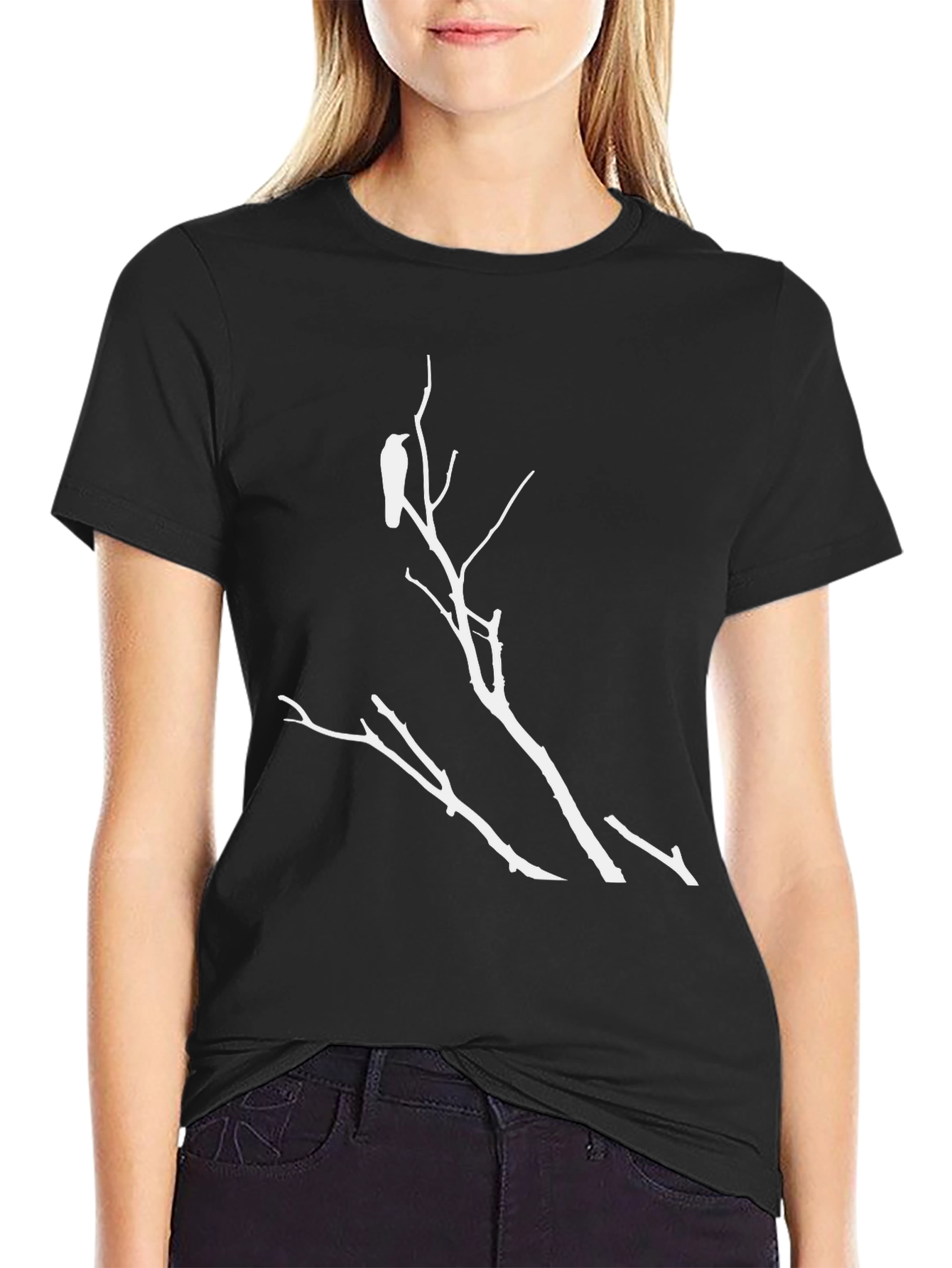Raven Branch Graphic Tee - Stylish Black T-Shirt