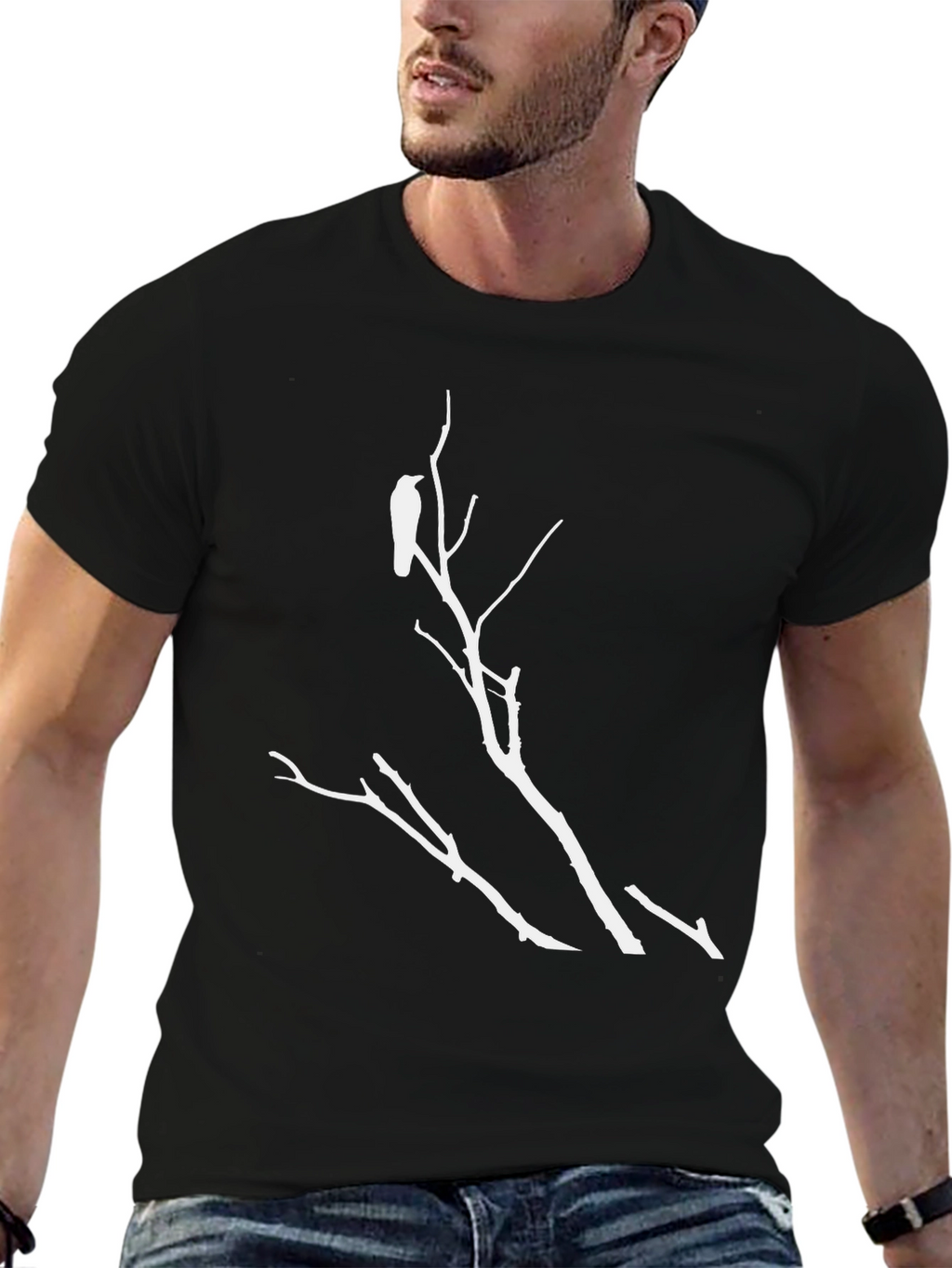 Raven Branch Graphic Tee - Stylish Black T-Shirt