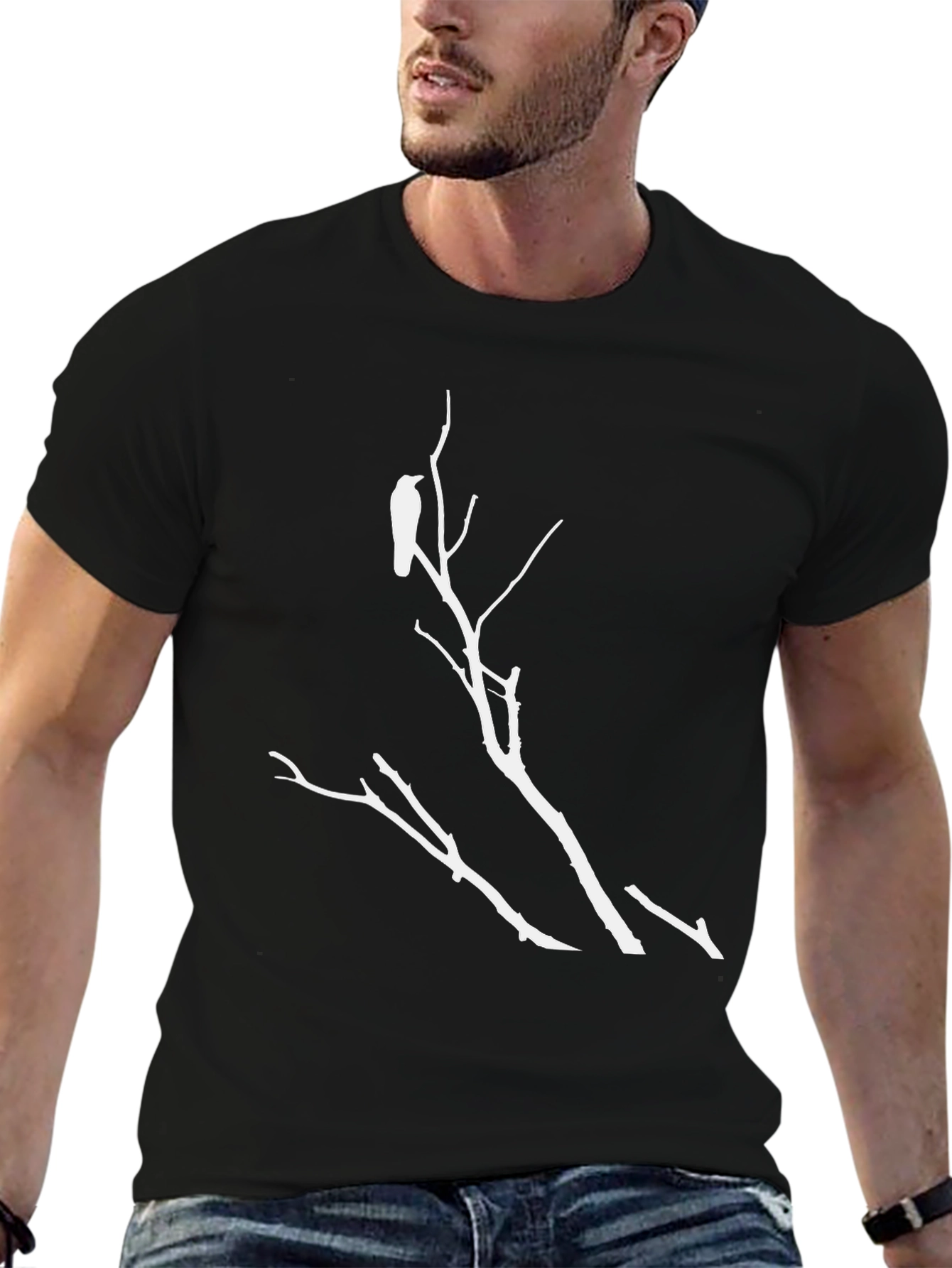 Raven Branch Graphic Tee - Stylish Black T-Shirt