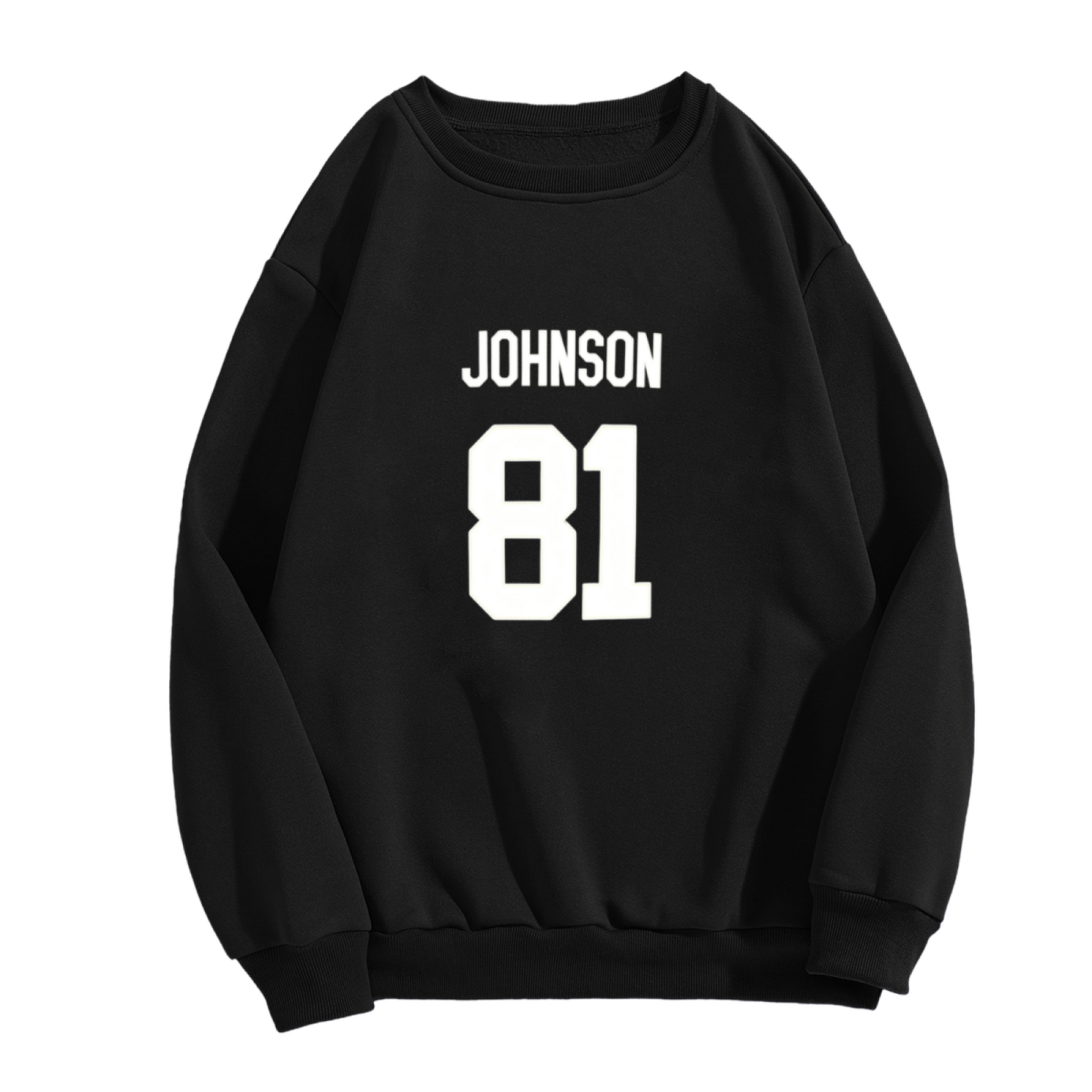 Sporty Johnson 81 Number Jersey?Style Black Crewneck Sweatshirt