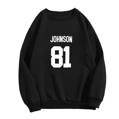 Sporty Johnson 81 Number Jersey?Style Black Crewneck Sweatshirt