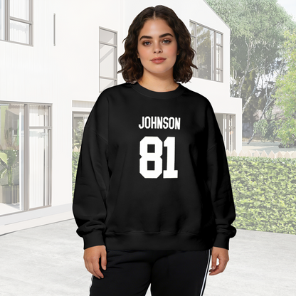 Sporty Johnson 81 Number Jersey?Style Black Crewneck Sweatshirt