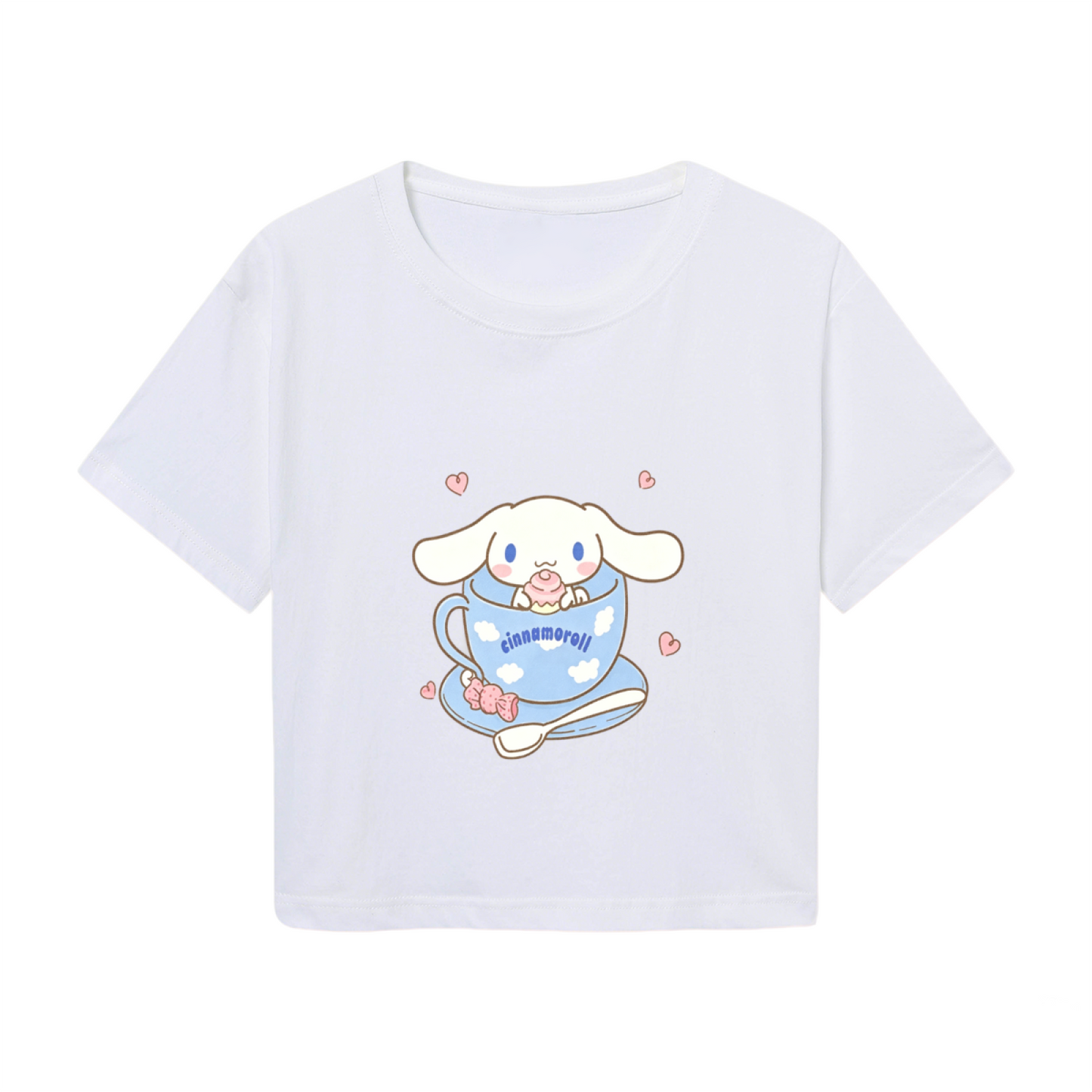 Sweet Teacup Cinnamoroll Heart Accent White Cropped Top