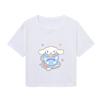 Sweet Teacup Cinnamoroll Heart Accent White Cropped Top