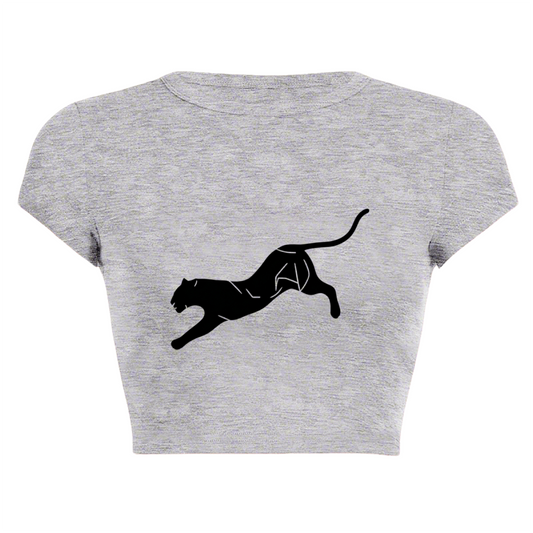 Minimal Black Panther Streetwear Grey Crop Top