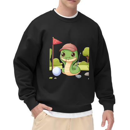 Adorable Cartoon Golf Snake Wearing a Cap Cute Golfer Crewneck Sweatshirt for Golf Fans