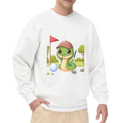 Adorable Cartoon Golf Snake Wearing a Cap Cute Golfer Crewneck Sweatshirt for Golf Fans