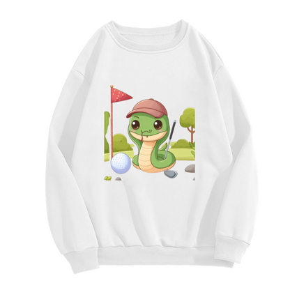 Adorable Cartoon Golf Snake Wearing a Cap Cute Golfer Crewneck Sweatshirt for Golf Fans