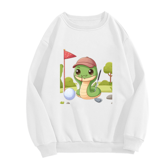 Adorable Cartoon Golf Snake Wearing a Cap Cute Golfer Crewneck Sweatshirt for Golf Fans