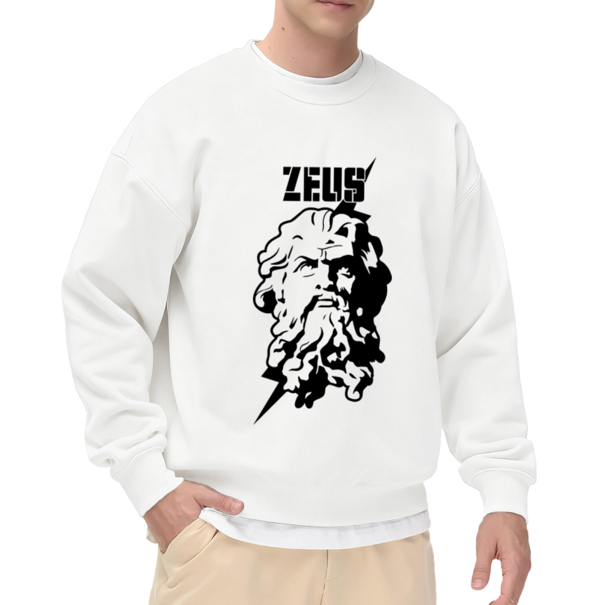 Zeus Greek God Crewneck Sweatshirt - Mythology Lightning Bolt Graphic, Ancient Greek Legend Pullover, God Of Thunder Top