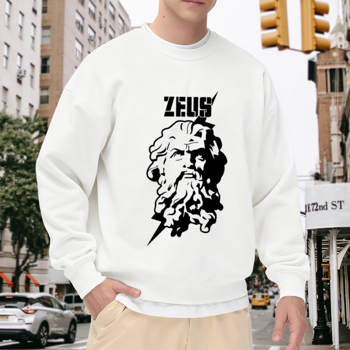 Zeus Greek God Crewneck Sweatshirt - Mythology Lightning Bolt Graphic, Ancient Greek Legend Pullover, God Of Thunder Top