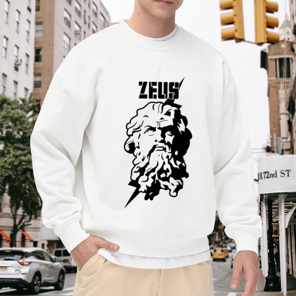 Zeus Greek God Crewneck Sweatshirt - Mythology Lightning Bolt Graphic, Ancient Greek Legend Pullover, God Of Thunder Top