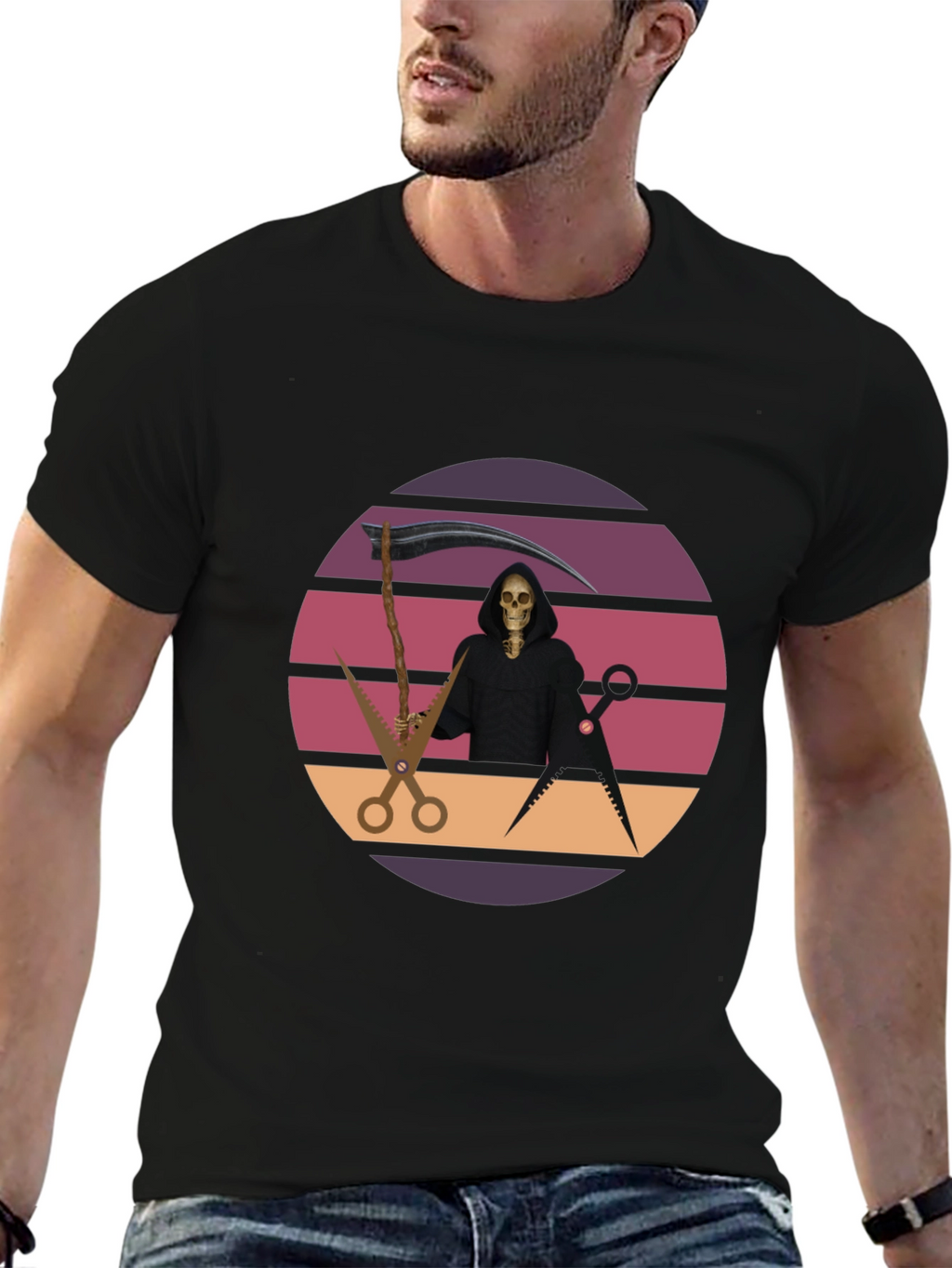 Retro Grim Reaper Barber T-Shirt