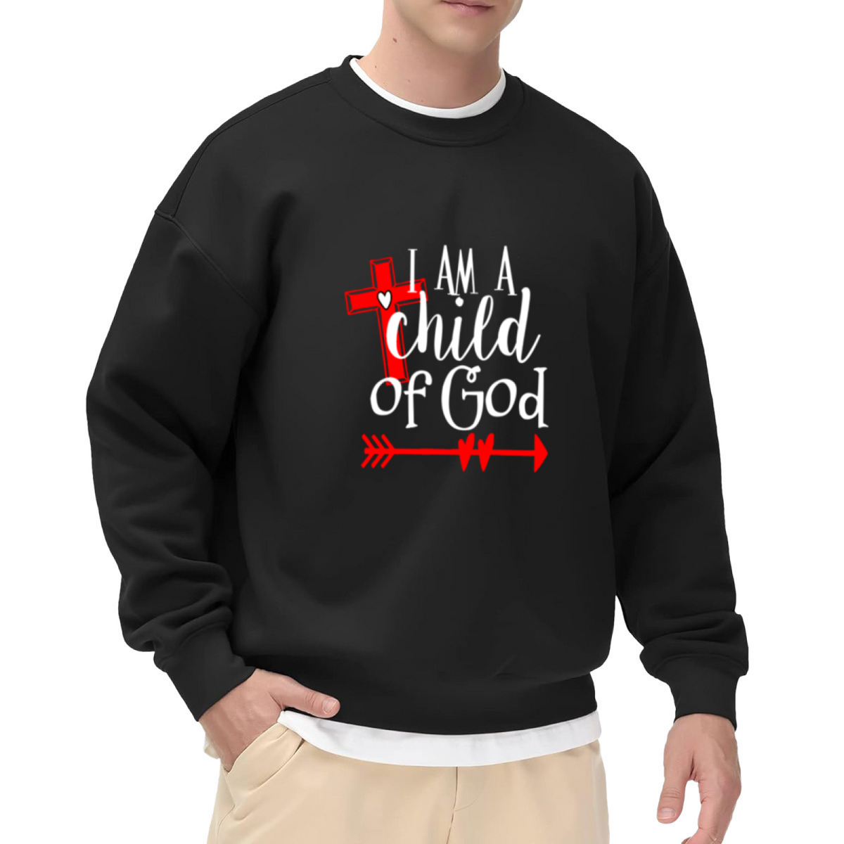 I Am A Child Of God Cross Crewneck Sweatshirt, Christian Faith Heartbeat Pullover, Religious Gift