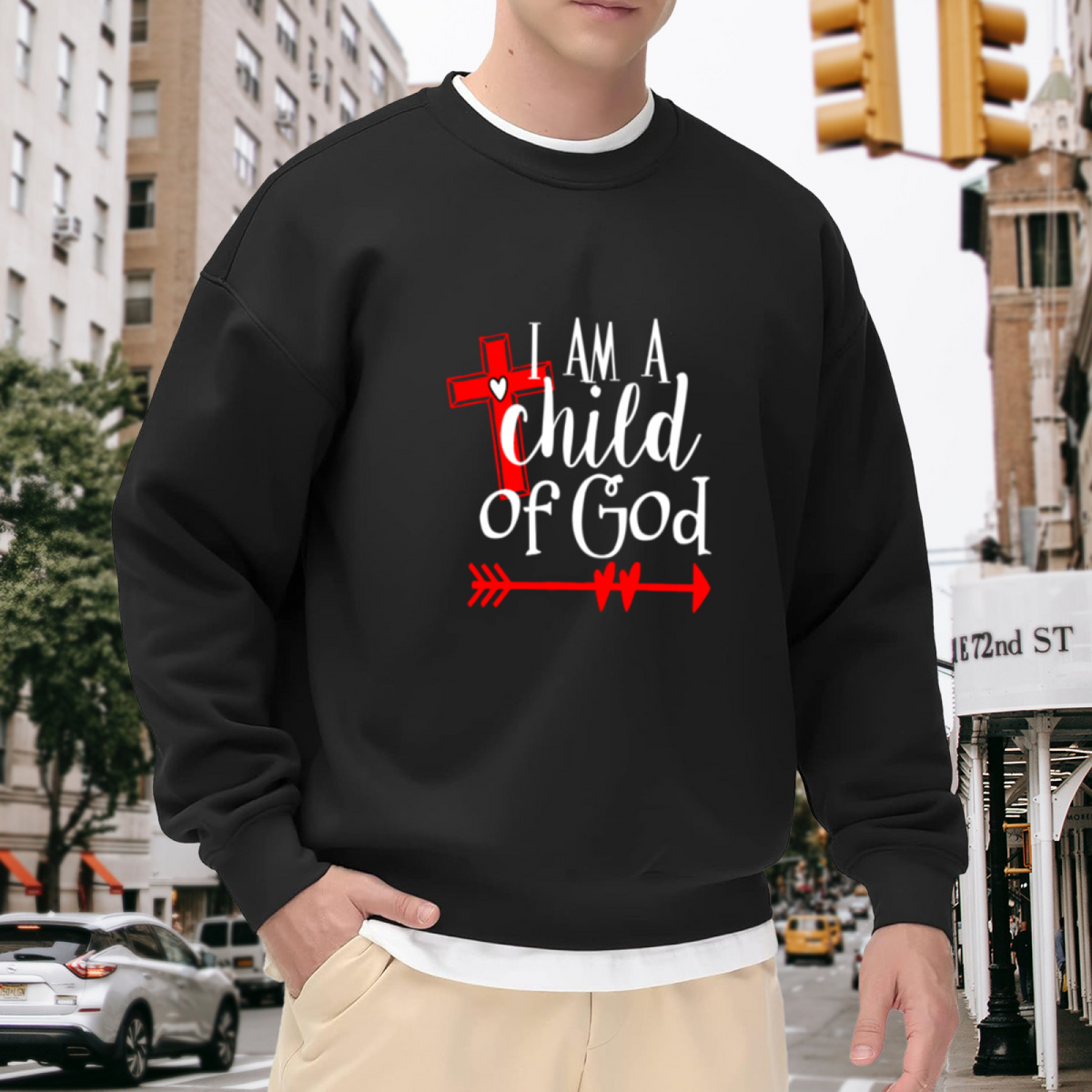 I Am A Child Of God Cross Crewneck Sweatshirt, Christian Faith Heartbeat Pullover, Religious Gift