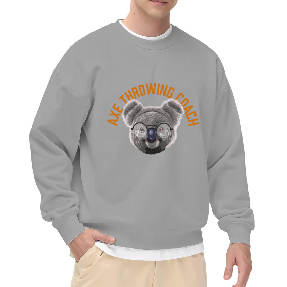 Axe Throwing Coach Sweatshirt | Funny Cartoon Koala Graphic Crewneck, Retro Coach Humor Pullover Top, Gift for Axe Throwing Lovers