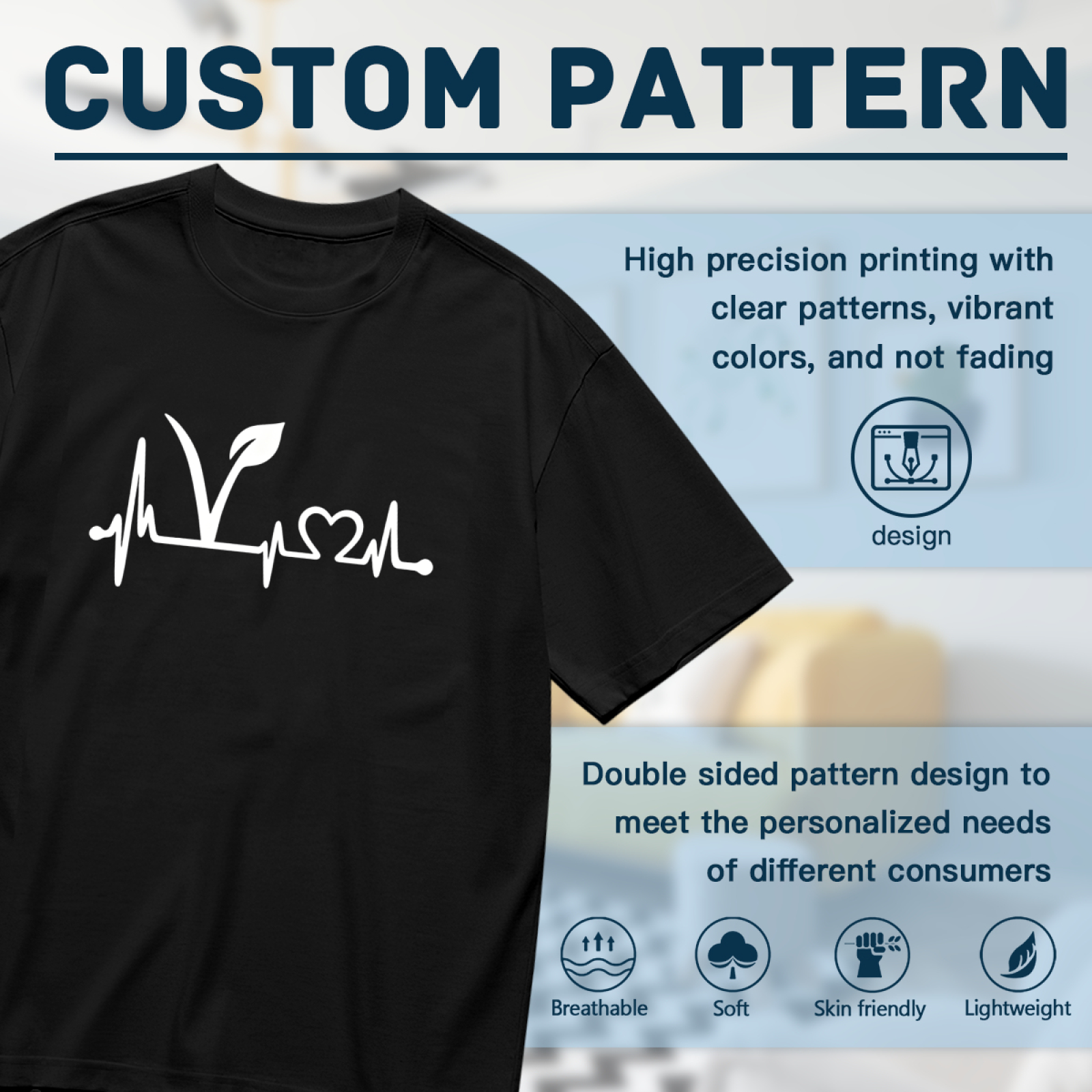 Vegan Leaf Heartbeat Vegetarian Minimal Line Tee
