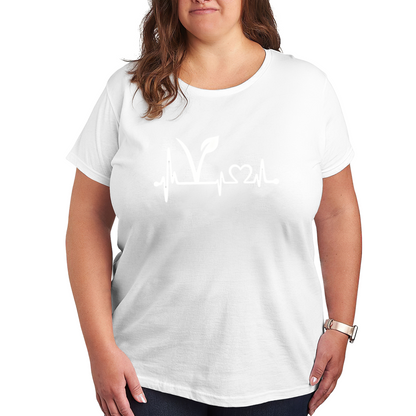 Vegan Leaf Heartbeat Vegetarian Minimal Line Tee