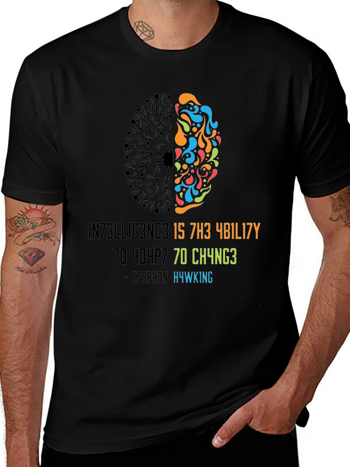 Intelligent Brain T-Shirt - Stephen Hawking Quote