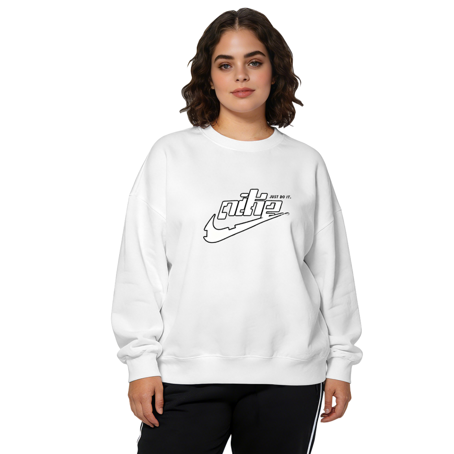 Retro Swoosh Letter Graphic Streetwear Crewneck Sweatshirt