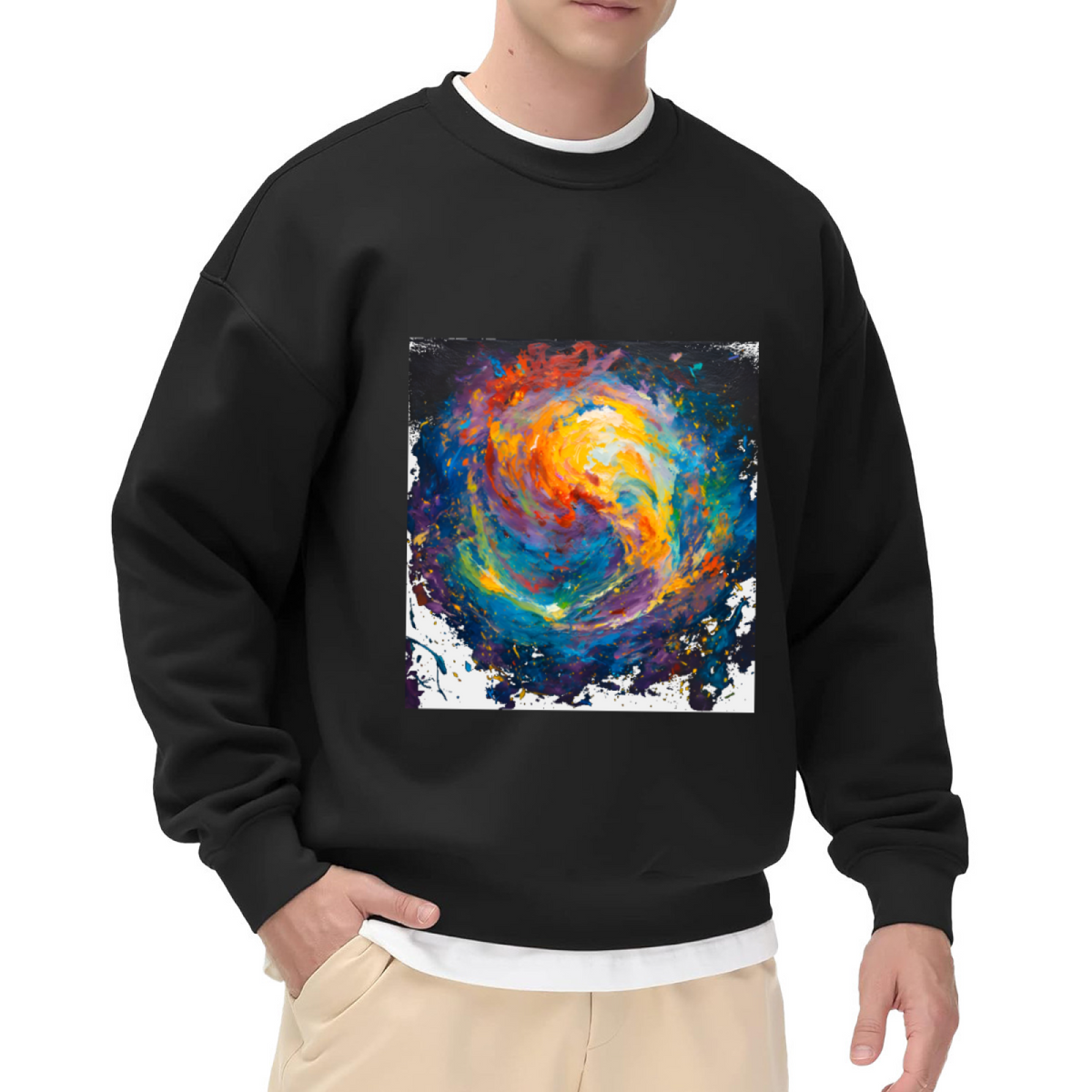 Spiral Galaxy Abstract Painting Crewneck Sweatshirt | Cosmic Swirl Art Pullover, Space Lover Gift