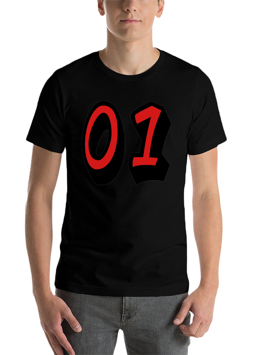 Bold Number T-Shirt - Black with Red 01 Design