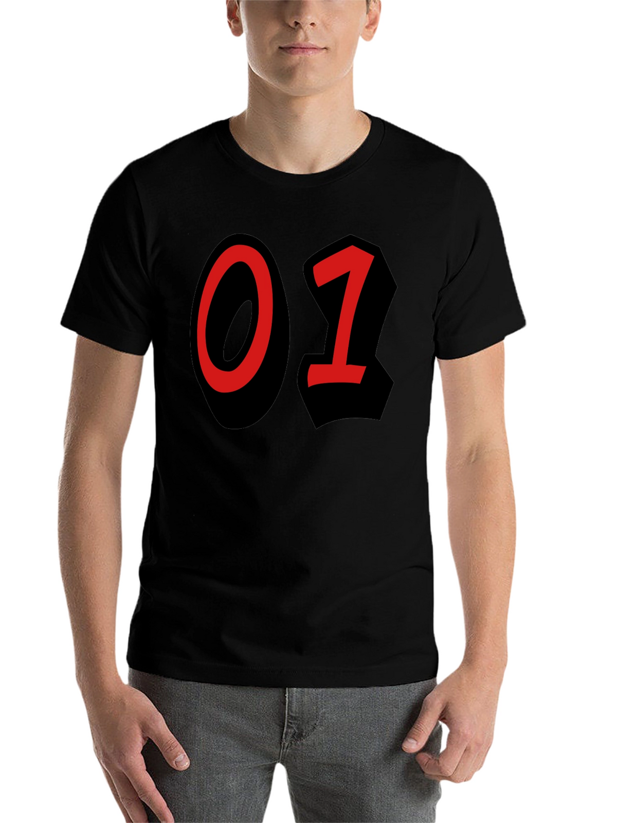 Bold Number T-Shirt - Black with Red 01 Design