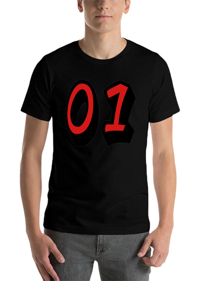Bold Number T-Shirt - Black with Red 01 Design