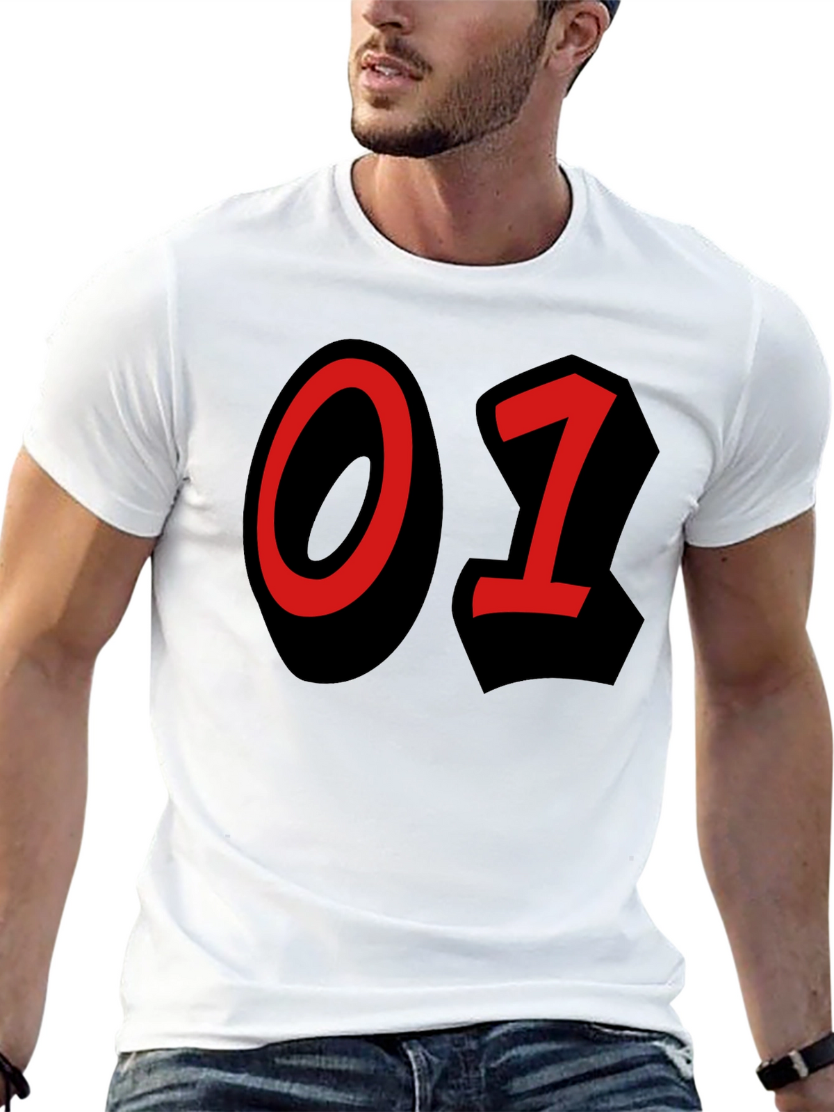Bold Number T-Shirt - Black with Red 01 Design
