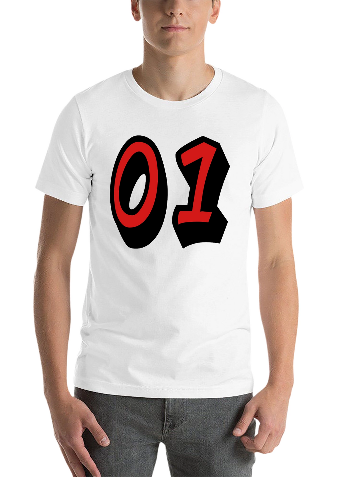 Bold Number T-Shirt - Black with Red 01 Design