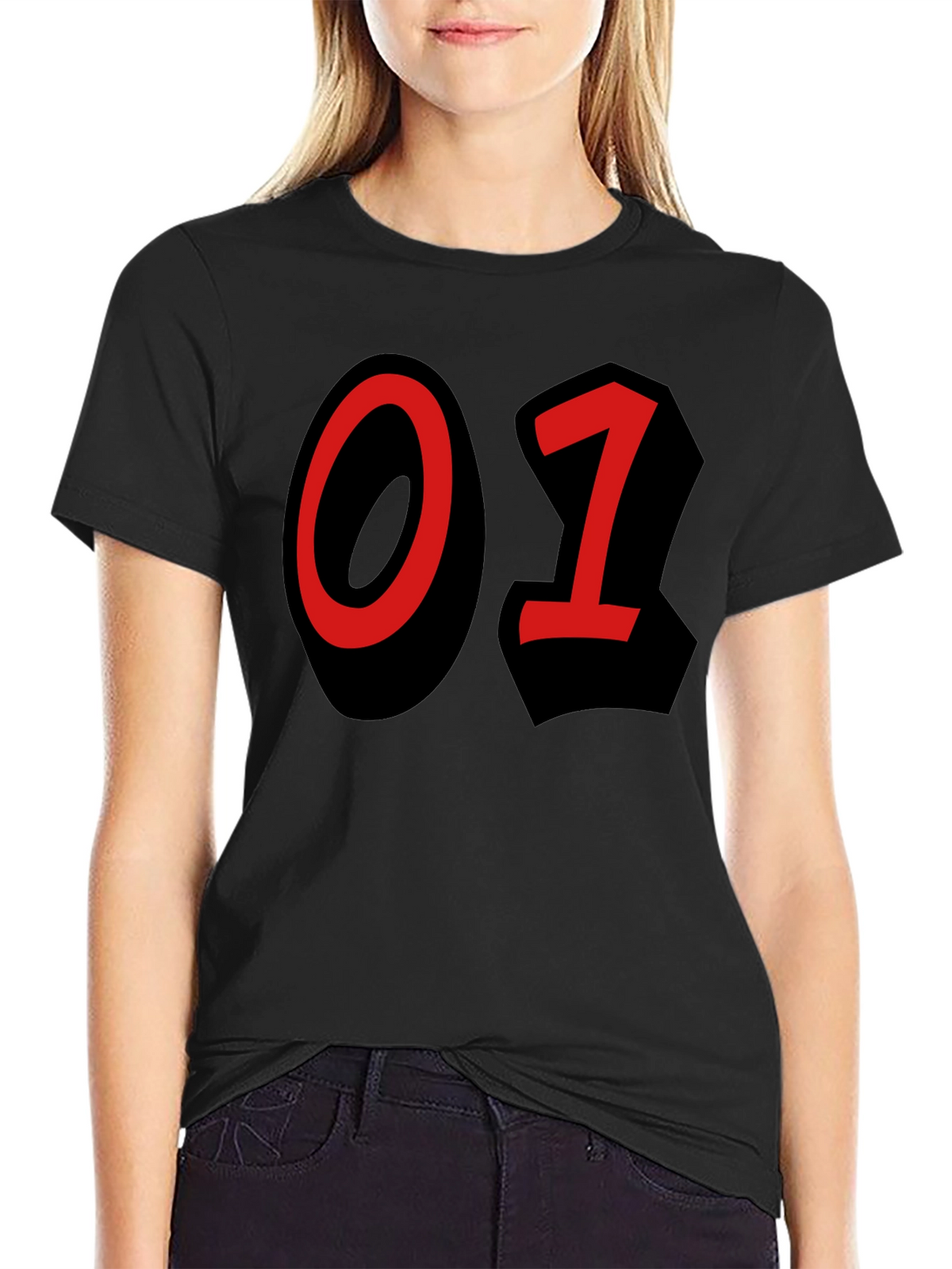 Bold Number T-Shirt - Black with Red 01 Design