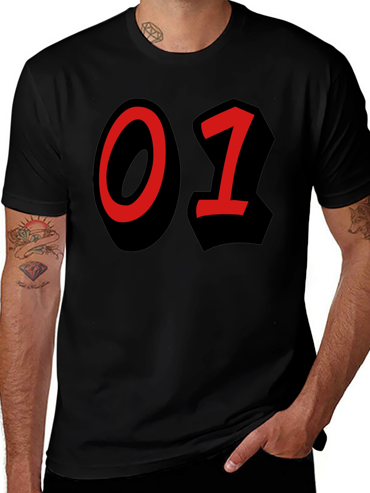 Bold Number T-Shirt - Black with Red 01 Design