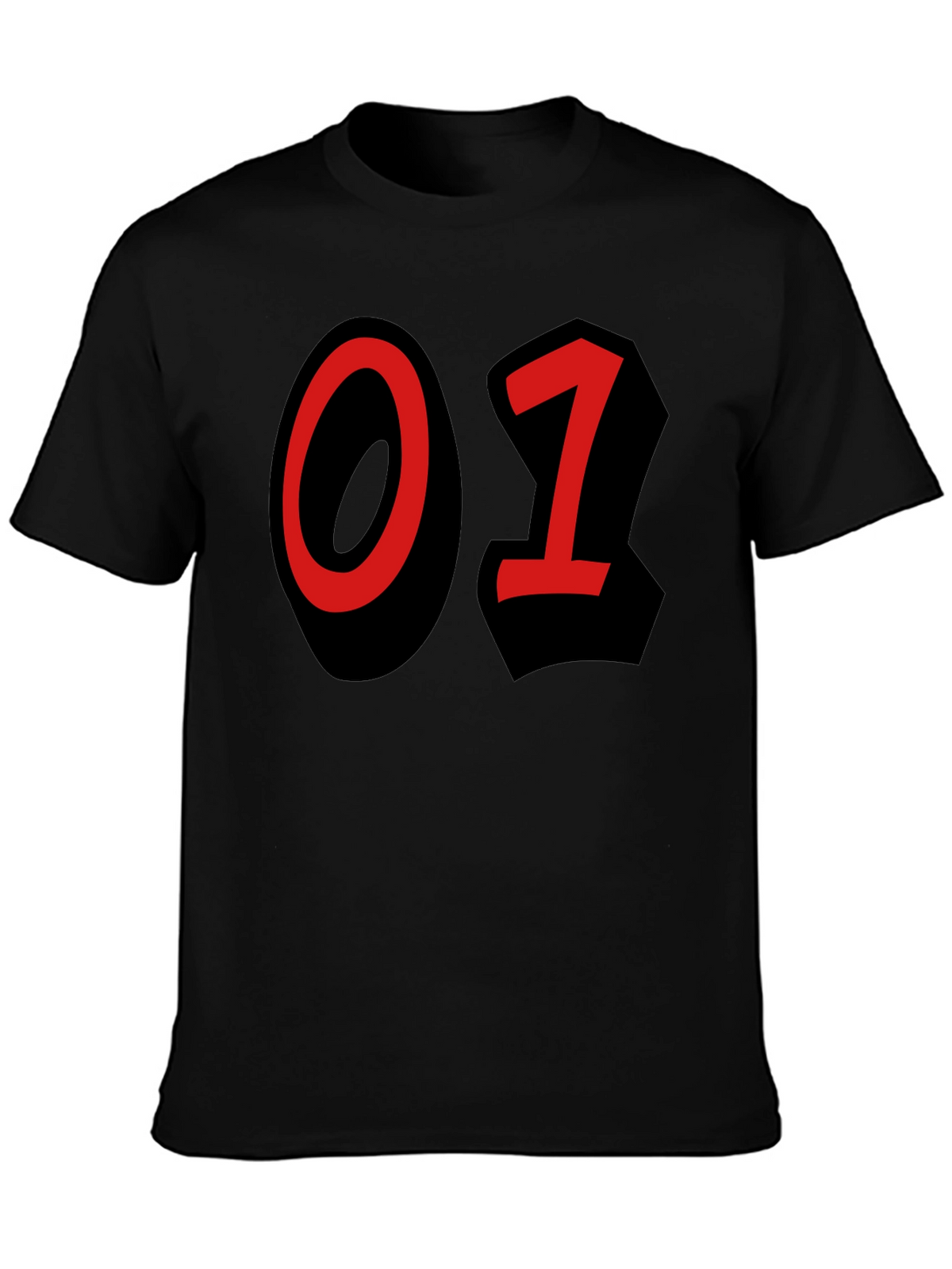 Bold Number T-Shirt - Black with Red 01 Design