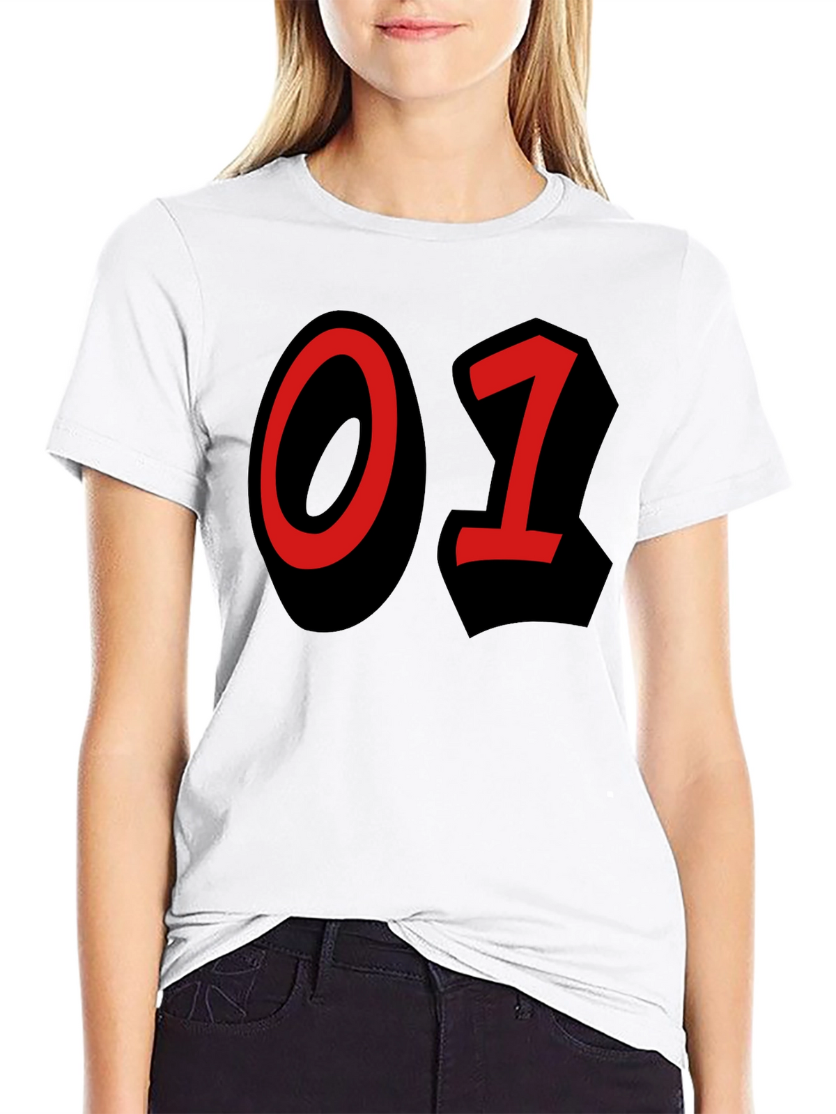Bold Number T-Shirt - Black with Red 01 Design